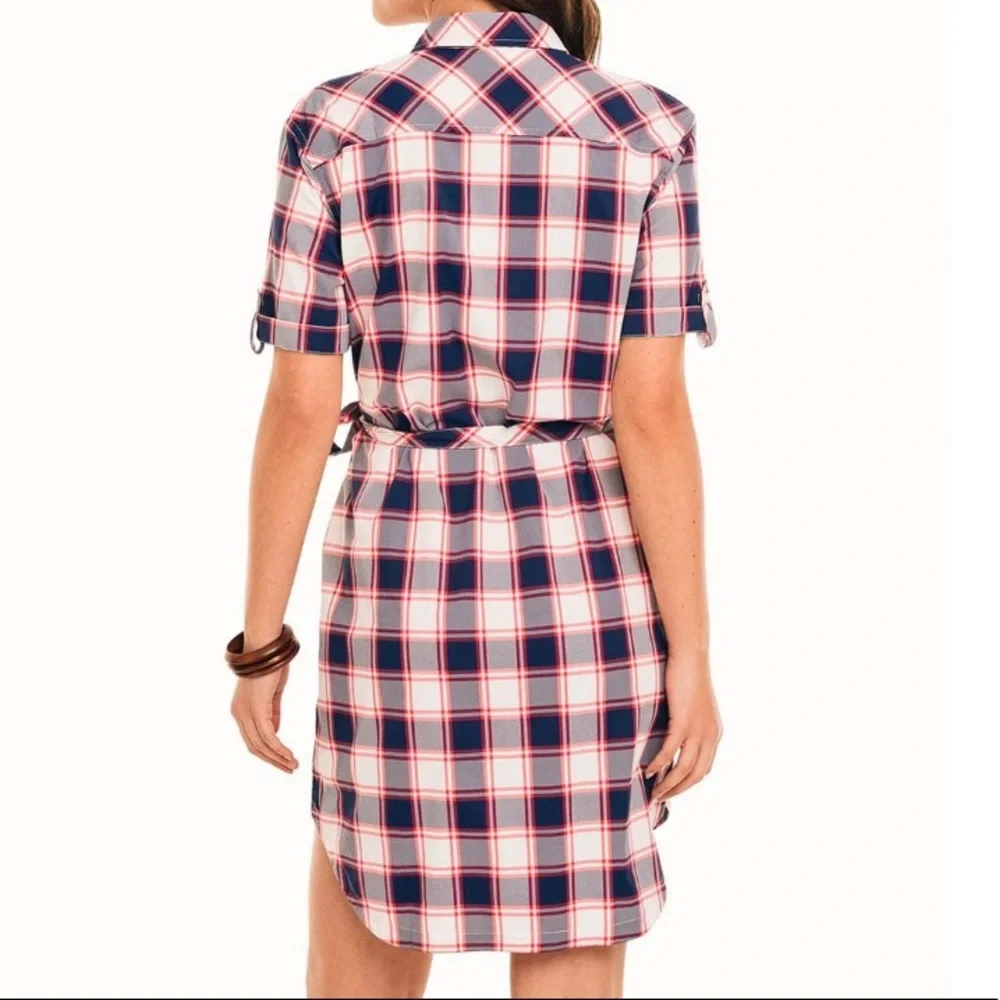 White & Navy Plaid Franca Shirt Dress - Picture 2 of 5